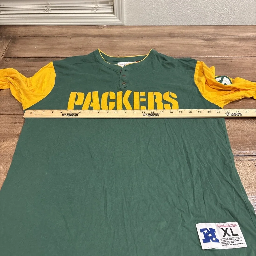 Green Bay Packers Shirt Men XL Grey Mitchell Ness Pullover 3/4‎ Sleeve